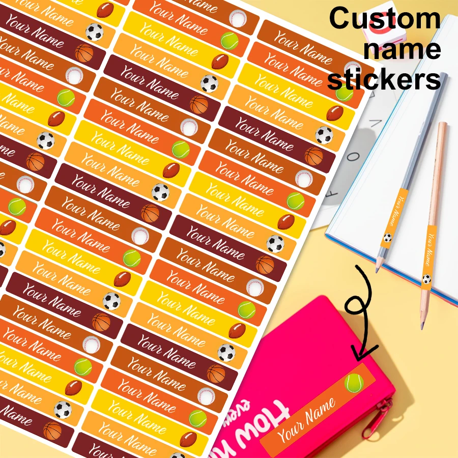 

Персонализированные Наклейки с Именем для Школы - На Книги, Ланчбоксы, Карандаши и Спортивные Иконки