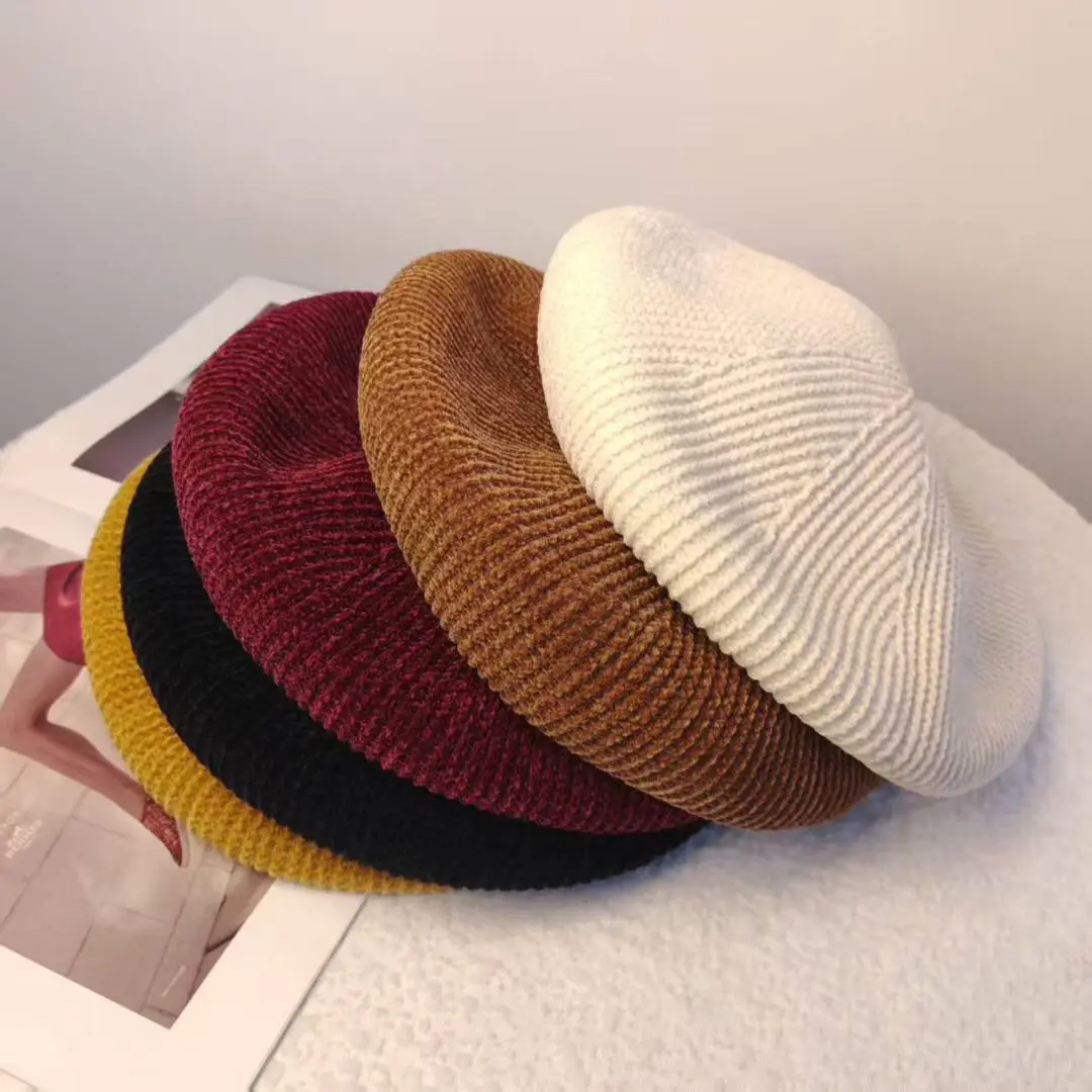 Neue 5-Farben Herbst Winter Baskenmütze Hut Für Frauen Solide Chenille Warme Weiche Woolen Maler Kappe Beste Abgestimmt Mode Boina Party geschenk