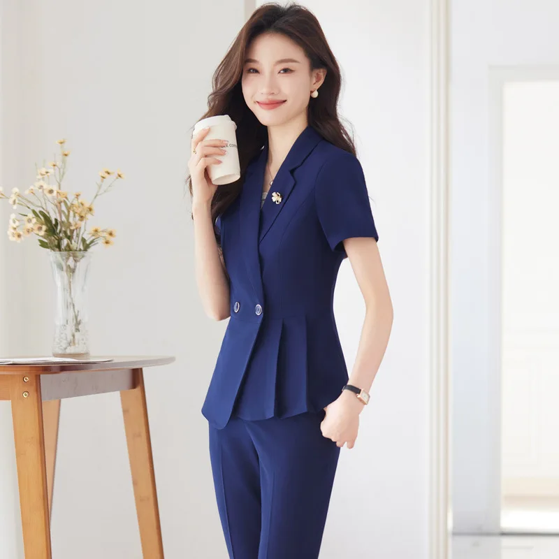 Summer Short Sleeve Uniform Styles Formal Professional Pantsuits Women Business Work Wear Ladies Career Interview Blazers S-5XL