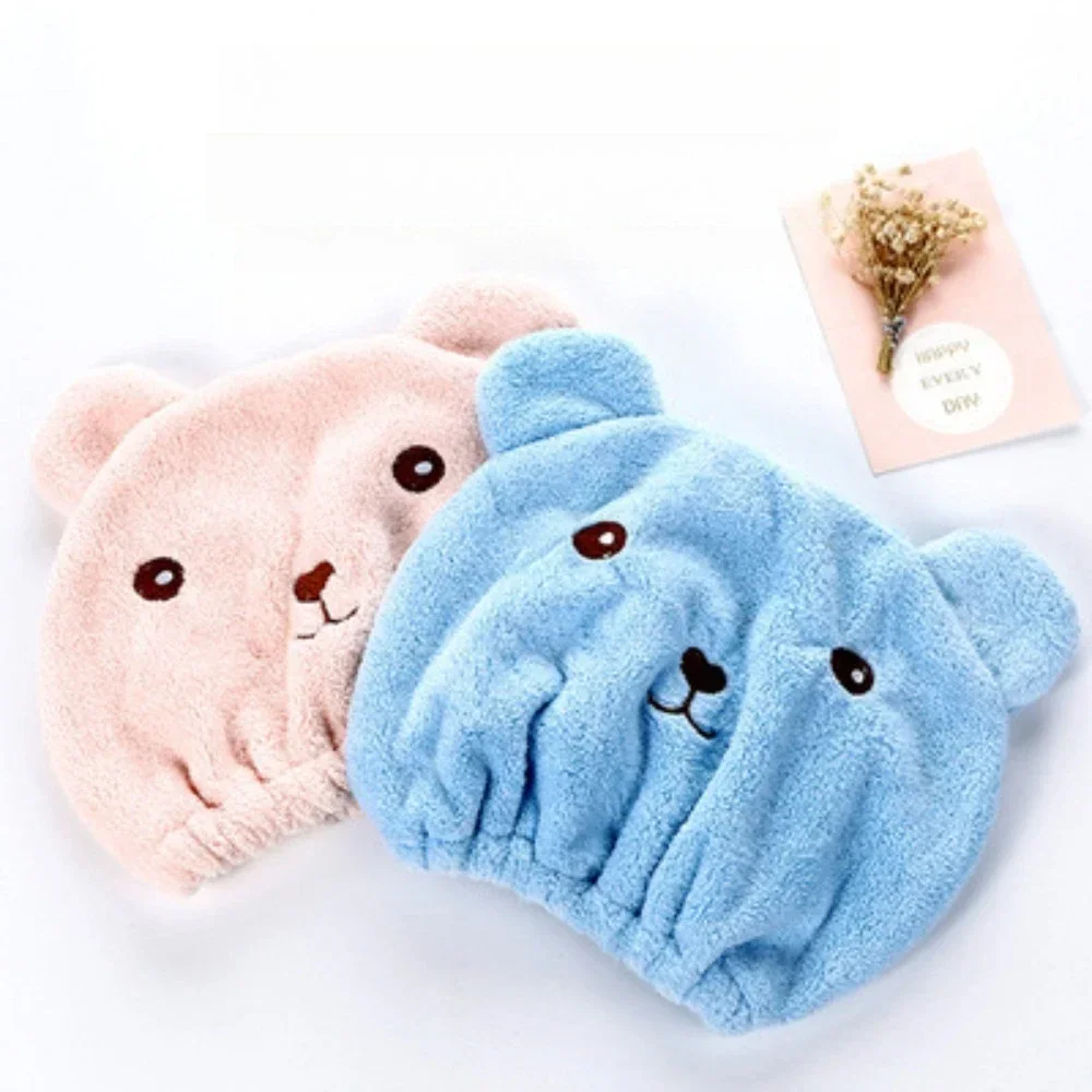 قبعة منشفة نسائية من الألياف الدقيقة السميكة الماصة سريعة الجفاف مع تطريز الدب اللطيف للاستحمام والحمام #2