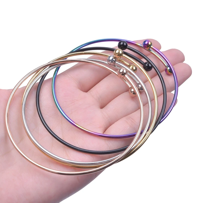 5PCS Adjustable Stainless Steel Fashion Design Minimalist Smooth Beads Bracelet for women Female Jewelry Bangle Accessories