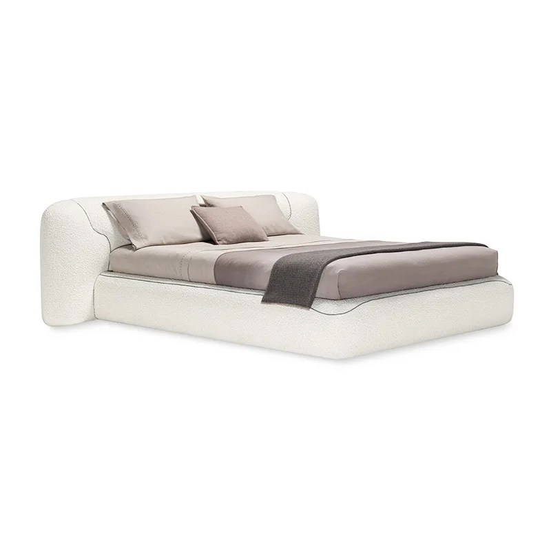 

Model Room Fabric Bed Italian Minimalist Modern Large Flat Bedroom Designer Theo Double Bed