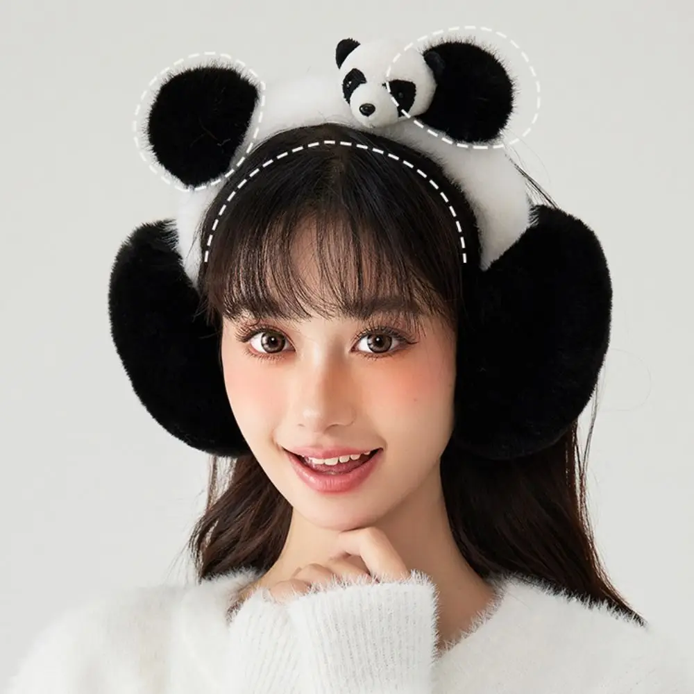 Orejeras de felpa de Panda gruesas y cómodas, mantienen el calor, cubierta de oreja de Panda a prueba de viento, calentadores de orejas con orejeras, gorro de invierno para montar