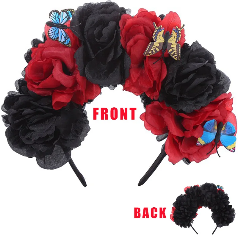 Day of the Dead Headpiece Frida Costume Mexican Floral Crown Rose Headband cosplay 코스프레 lolita