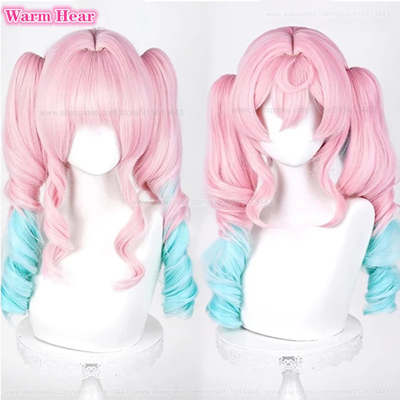 Game HSR Hyacine Synthetic Hair Long 48cm Mixed Color Double Ponytail Cosplay Anime Wig Heat Resistant Hair Halloween Woman Wigs