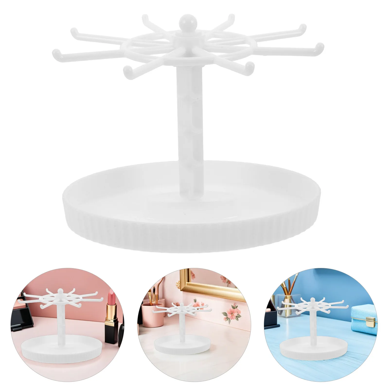 

Rotating Jewelry Display Stand White Metal Holder for Necklaces Bracelets Earrings Key Rings Desktop Organizer Rotating Jewelry