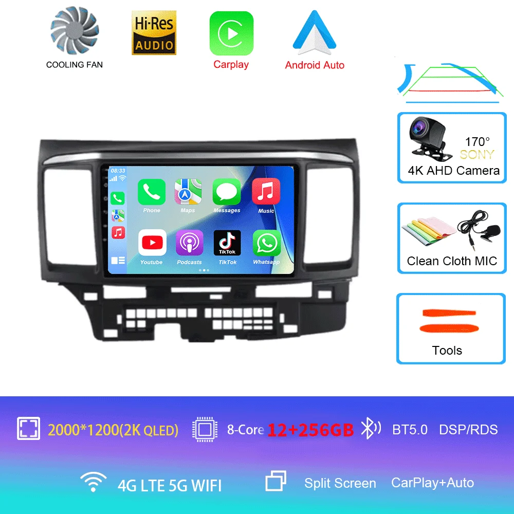 Voor MITSUBISHI LANCER 9 10 X 2008 2009 2010 2011 - 2016 9 inch Android 16 autoradio stereo audio GPS speler Carplay Auto scherm