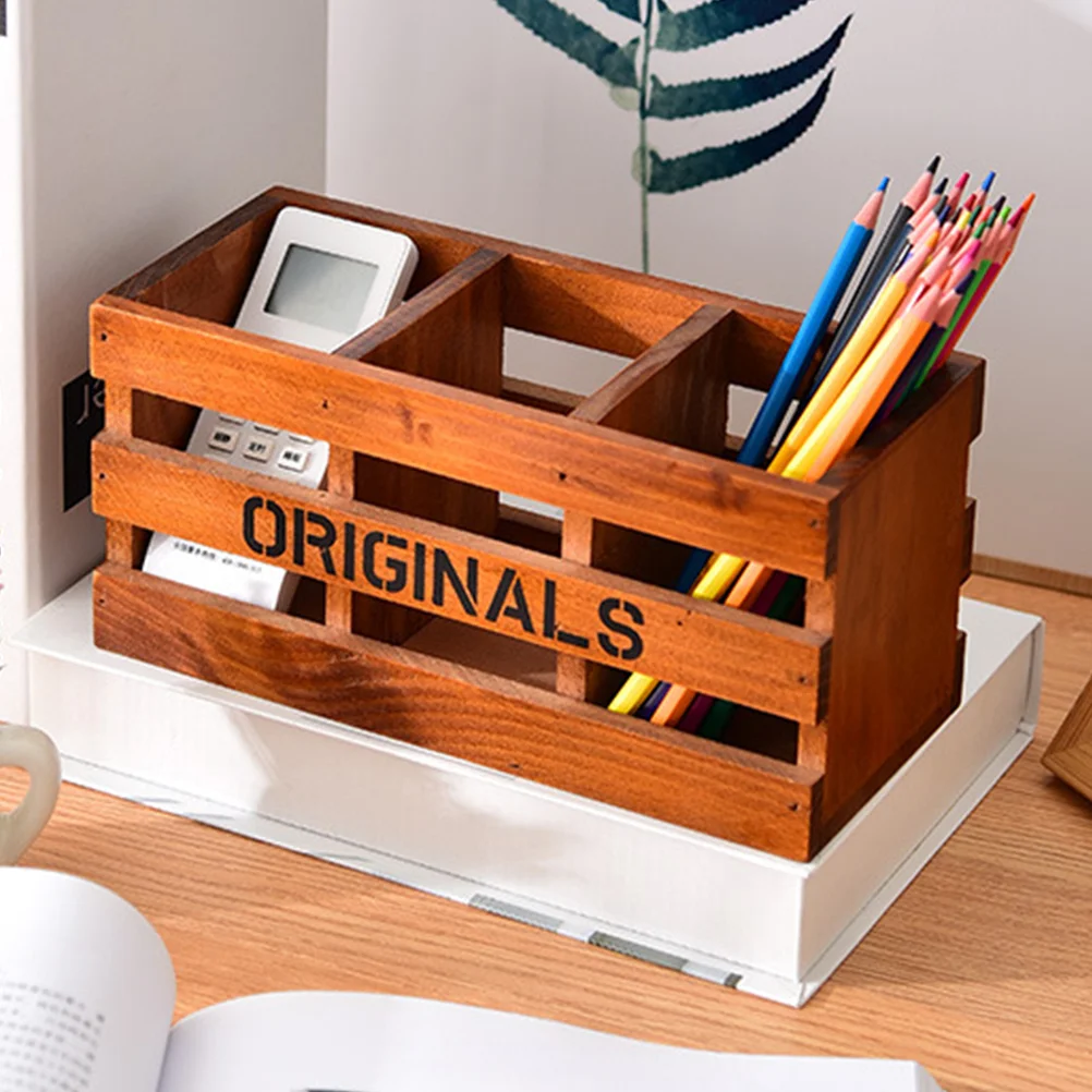 Tempat Pena Pengatur Meja Serba-serbi Kayu Solid Meja Multi-kisi Kuas Rias Meja Rias Kotak Desktop Kantor