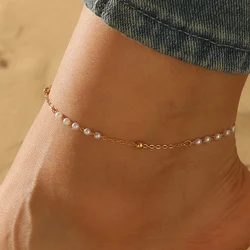 Handmade Imitation Pearl Anklet Women Ankle Bracelet Beach Barefoot Sandal Anklet Chain Foot Jewelry