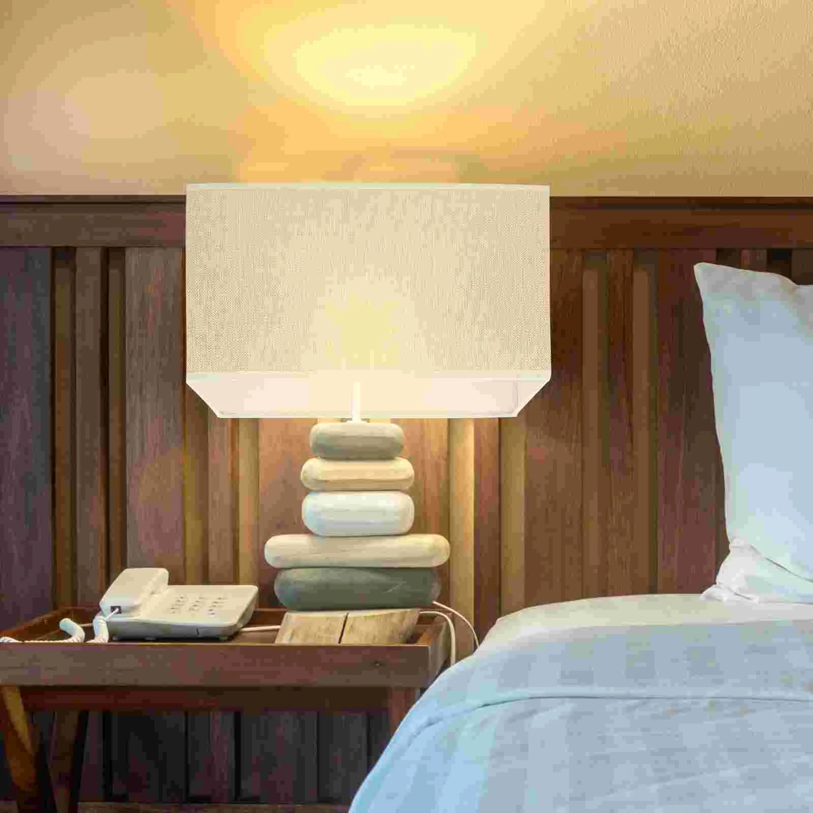 Osaladi Simple Cloth Lampshade E27 Modern Light Cover Rectangular Linen Fabric Table Lamp Shade Hanging Light Protector