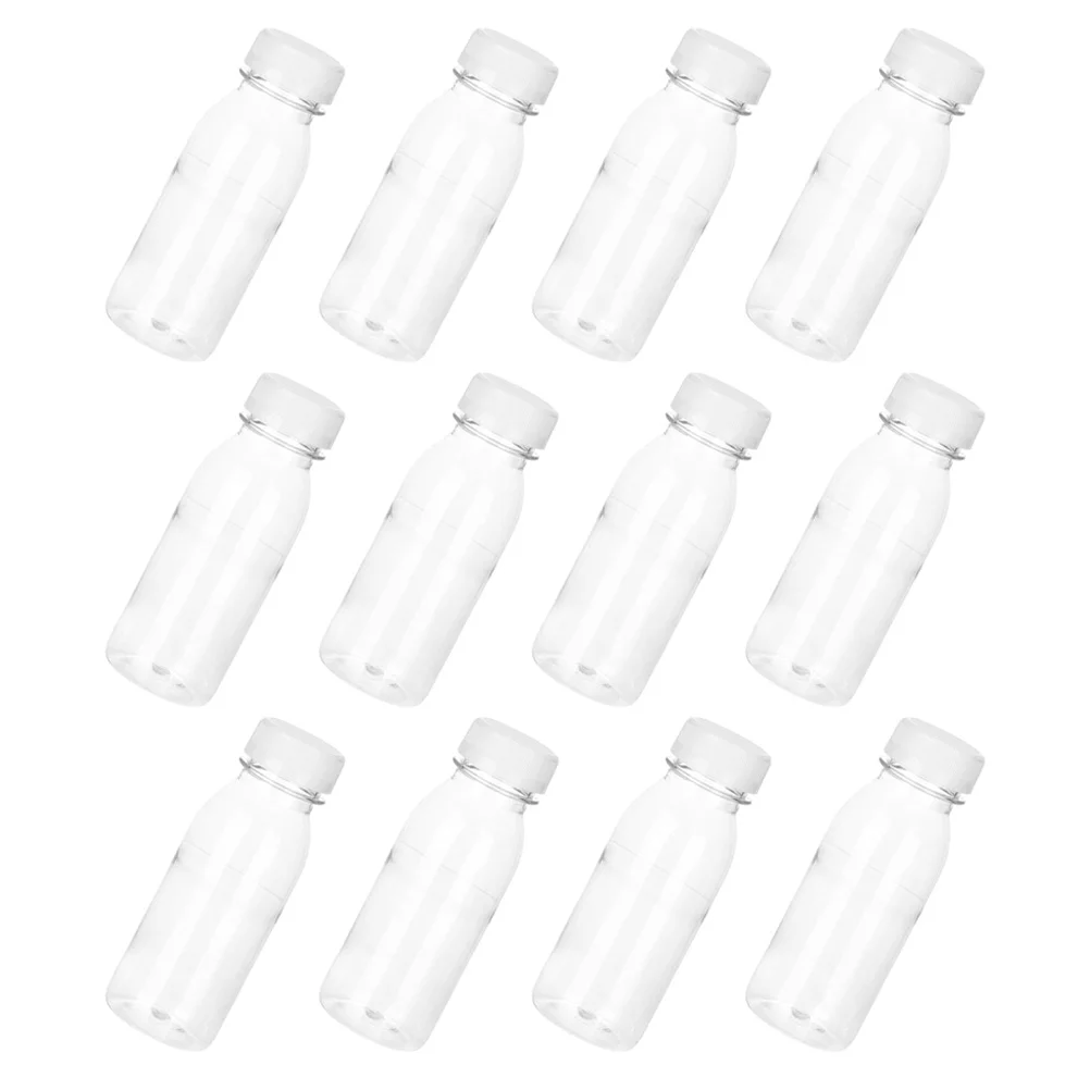 12 Pcs Beverage Bottles Caps Portable Plastic Bottles With Caps Juice Containers for Fruit Tea Juice Packaging