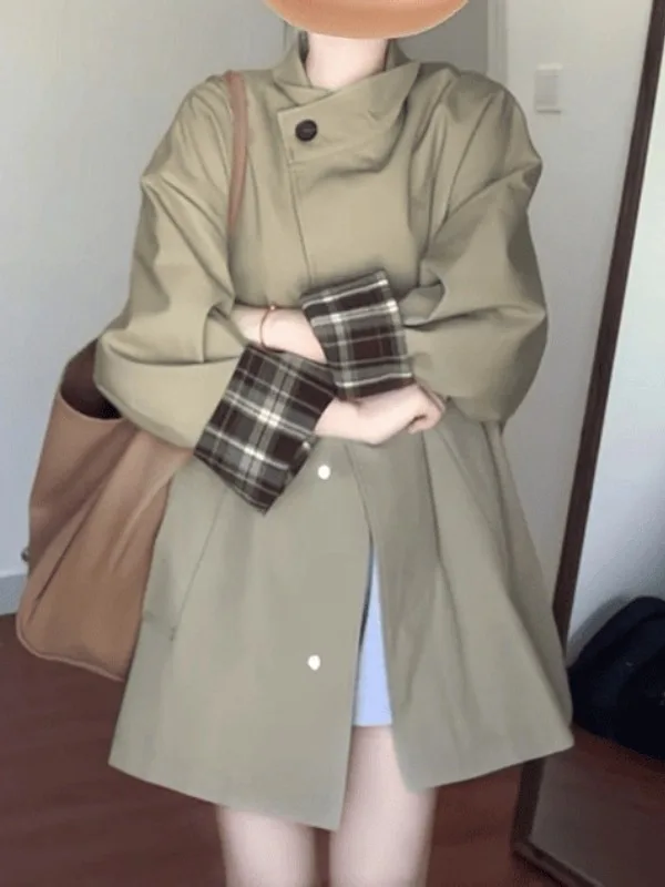 

Женское пальто-куртка на весну, новинка, большие размеры, повседневное, стильное, для поездок на работу, свободного кроя, с длинными рукавами, воротник-стойка