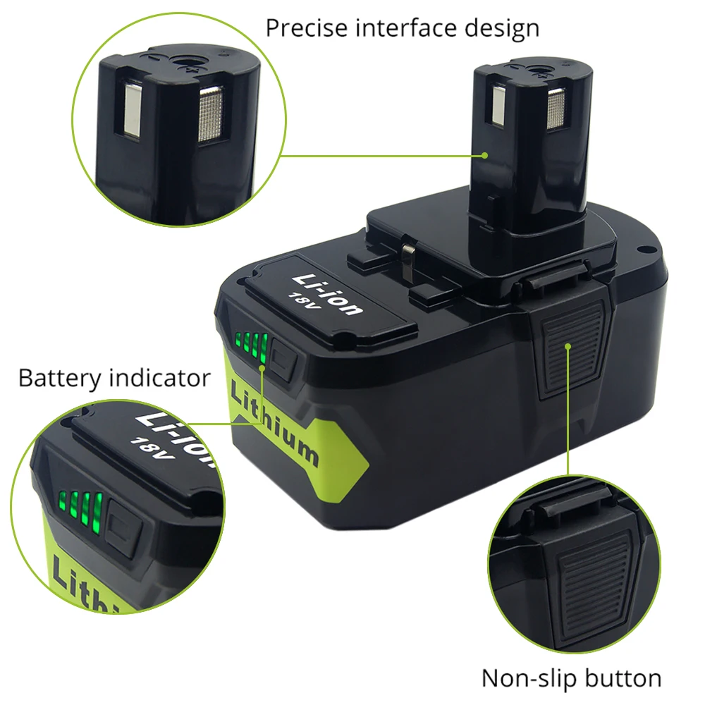 بطارية ليثيوم أيون بديلة P108 8.0Ah 18 فولت لبطارية Ryobi ONE + P104 P105 P107 P106 RB18L60 RB18L50 RB18L40 أداة طاقة مدمجة