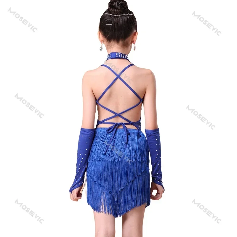 Robe de danse latine à paillettes pour filles, tenue de danse tango, costume de scène, mode, cha cha, salsa