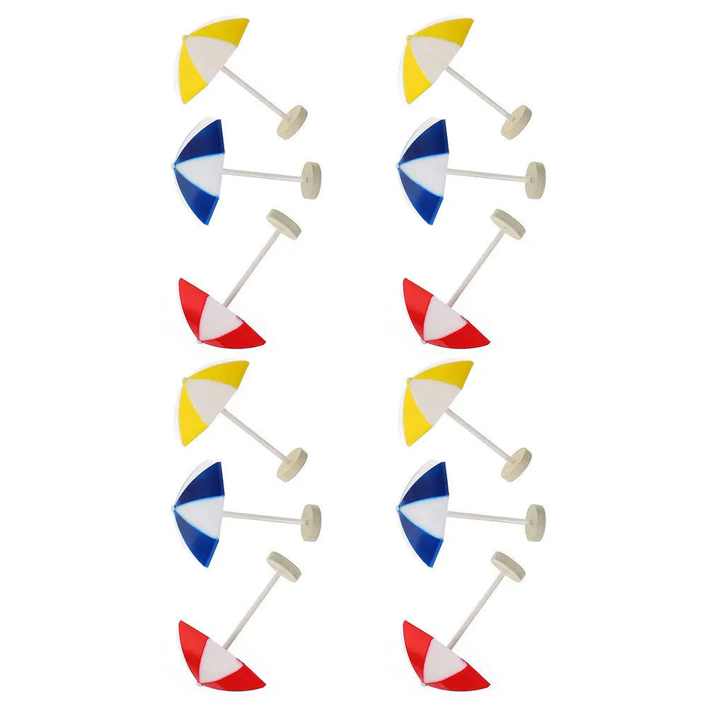 

12 Pcs Miniature Beach Umbrellas Red Blue Yellow Each Small Compact Lightweight Children Fun Imaginative On