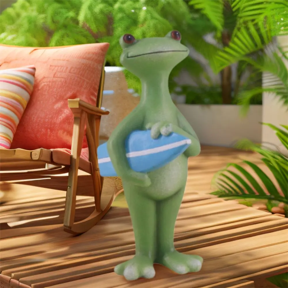 

Animal Model Resin Vacation Frog Statue Funny Cute Style Surfing Frog Statue Handmade Animal Sculpture Office Desk