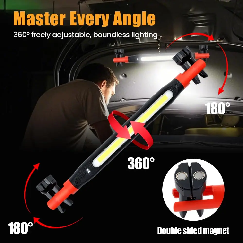 Work Light, High Lumen LED Work Light, Rechargeable Magnetic Work Flashlight, Work Lights with Hooks for Emergency Car Reparing