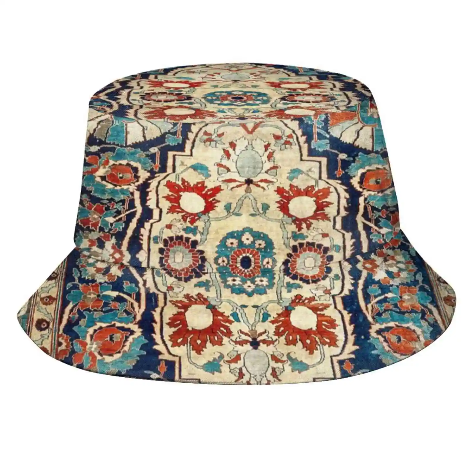 Heriz Or Tabriz Persian Silk Rug Print Sun Cap Fisherman Hat Bucket Hats Antique Vintage Rug Carpet Persian Heriz Tabriz Silk