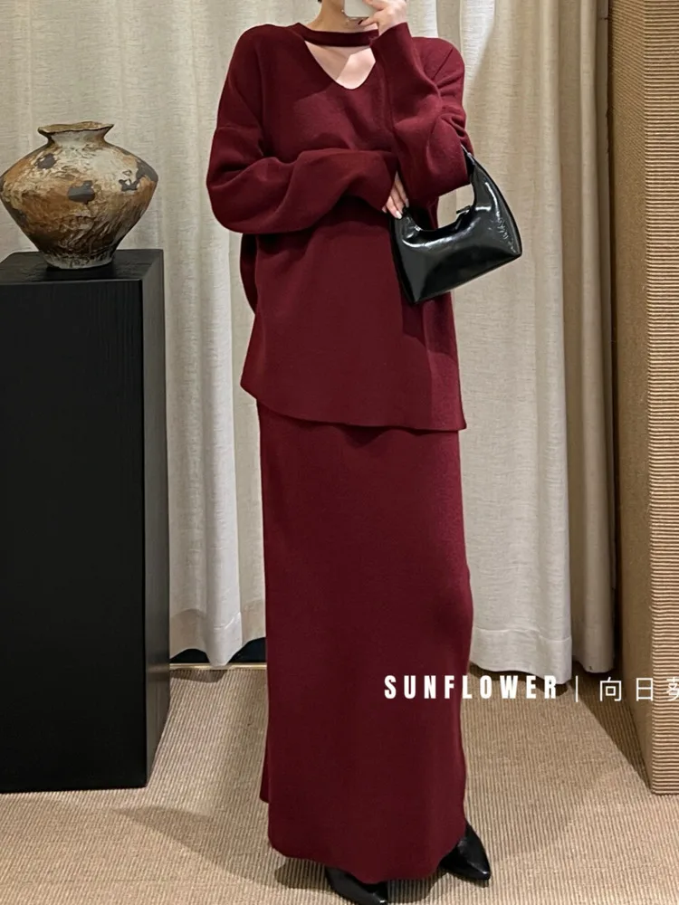 BJTZ Retro Knit Sweater Dress Set Women 2025 Vintage Loose Lounge Comfortable Elegant Simple Premium  Casual Warm Autumn Winter