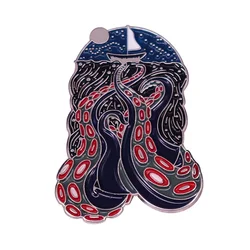 Cthulhu Octopus n Boat Enamel Pin Sea monsters Brooch Mythical creatures badge