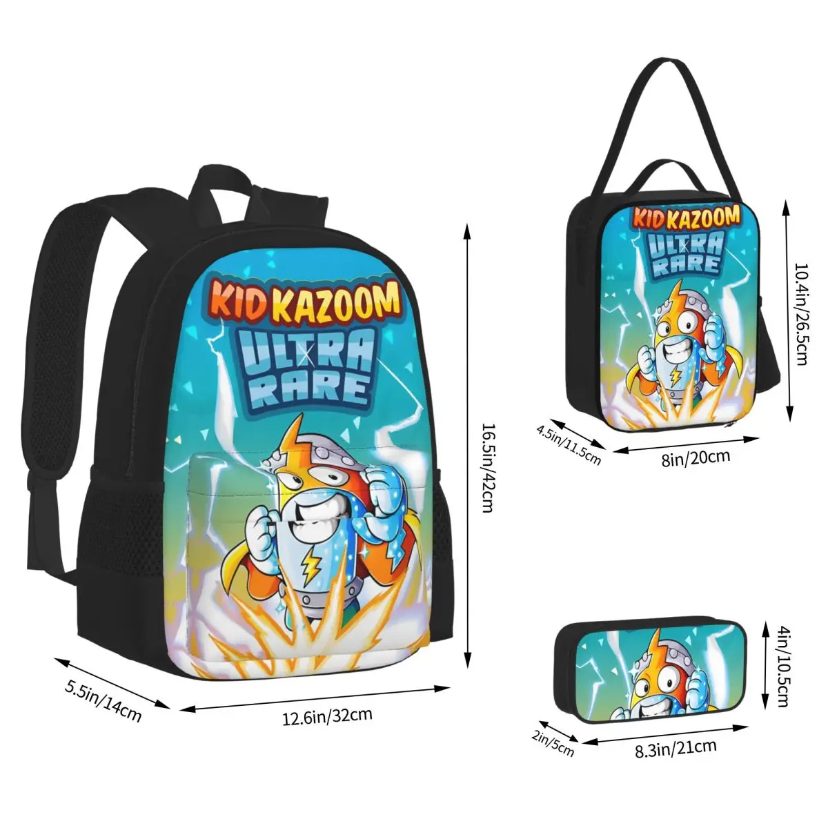 3pecs/set SuperThings Cartoon Backpack for Teenage Kazoom Power Kindergarten Daypack Lunch bag Pencil Case - view 3