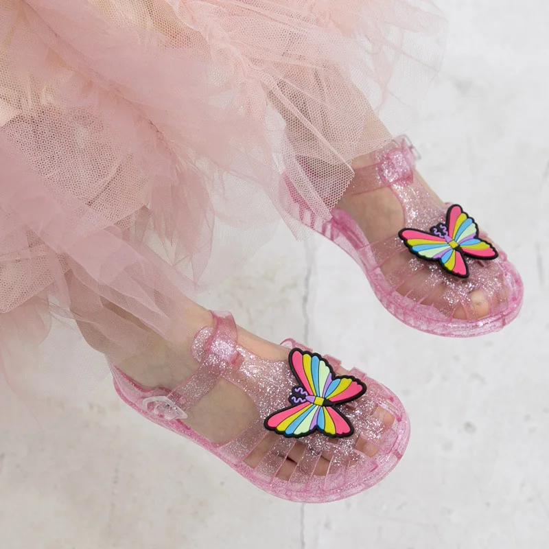 Summer Kids Cartoon Butterfly Crystal Princess Sandals Children Soft-Soled Roman Beach Shoe Baby Hollow Water Shoes Girl Sandals