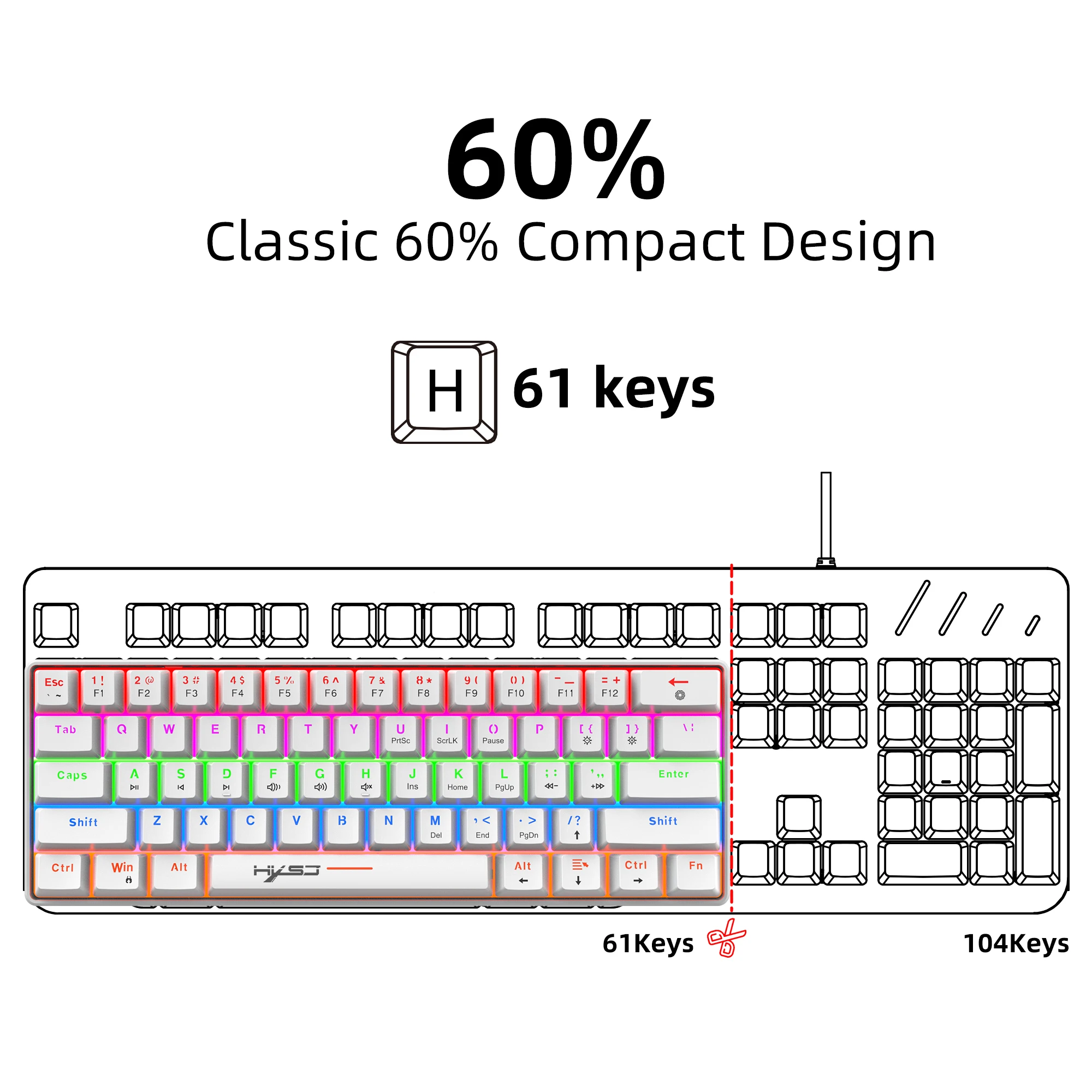 Imagem -02 - Mini Teclado Mecânico para Jogos Retroiluminado Rgb Colorido Interruptor Azul tipo c Compatível com pc Desktop Laptop Gamer 61 Chaves