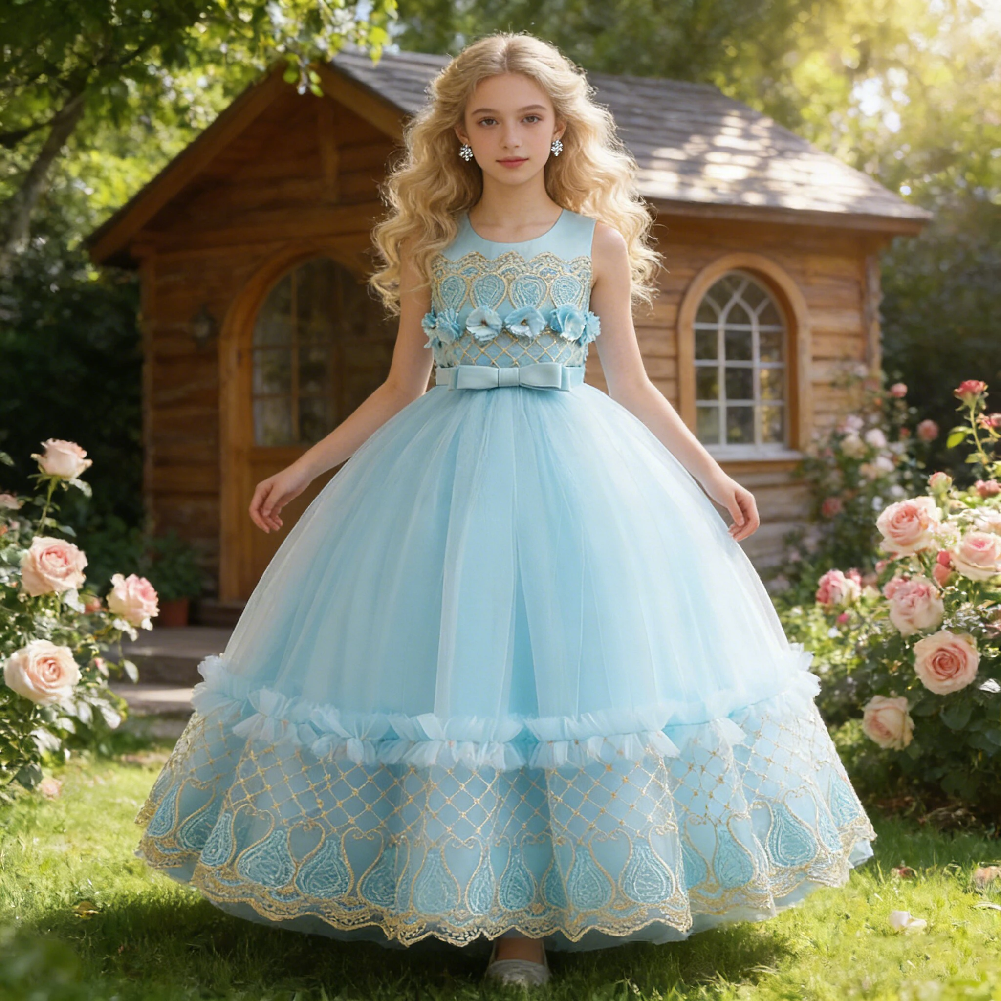 Sommerliche Blumen-Brautjungfernkleider Elegante Bestickte Prinzessinnen-Partykleider für Mädchen mit Schleife Geburtstag Abendkleid Festliches Kostüm