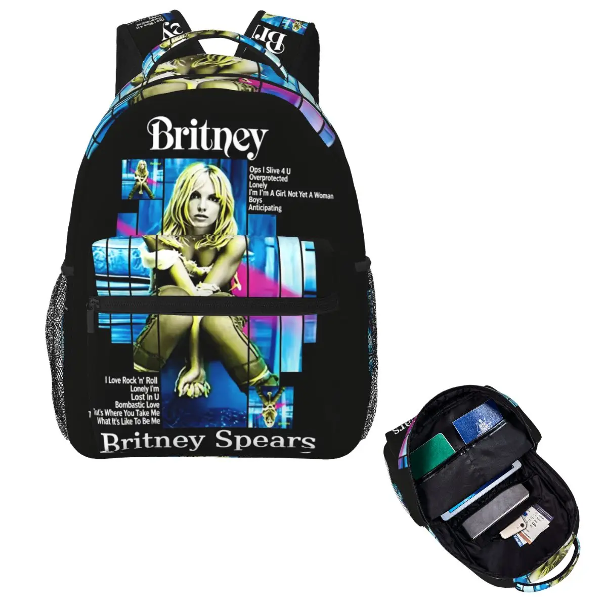Vintage Britney Spears The Britney Album Graphic Student Backpack School Bag Travel Daypack for Boys Girls Bookbag Shoulder Bags
