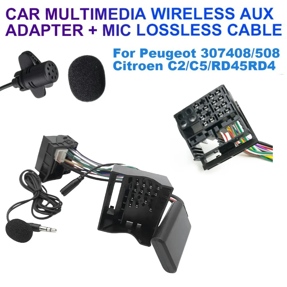 For Peugeot 207 307 407 308 For Citroen C2 C3 RD4 12Pin Bluetooth-Compatible Module Wireless Radio Stereo AUX-IN Audio Adapter