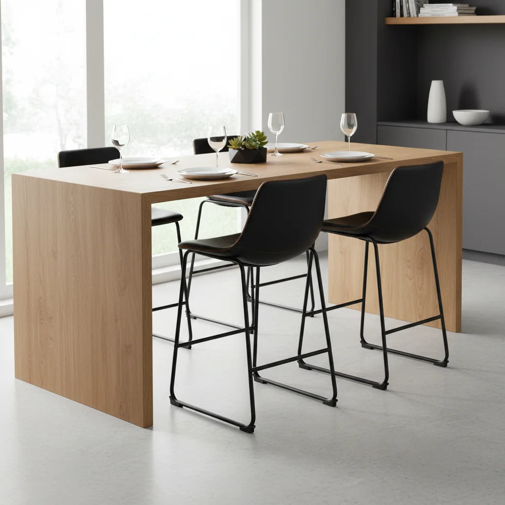 مجموعة من 4 مقاعد بار عصرية من الجلد الصناعي مع أرجل خلفية ومعدنية، وكراسي بار بارتفاع 26 بوصة لجزيرة المطبخ، باللون الأسود #6