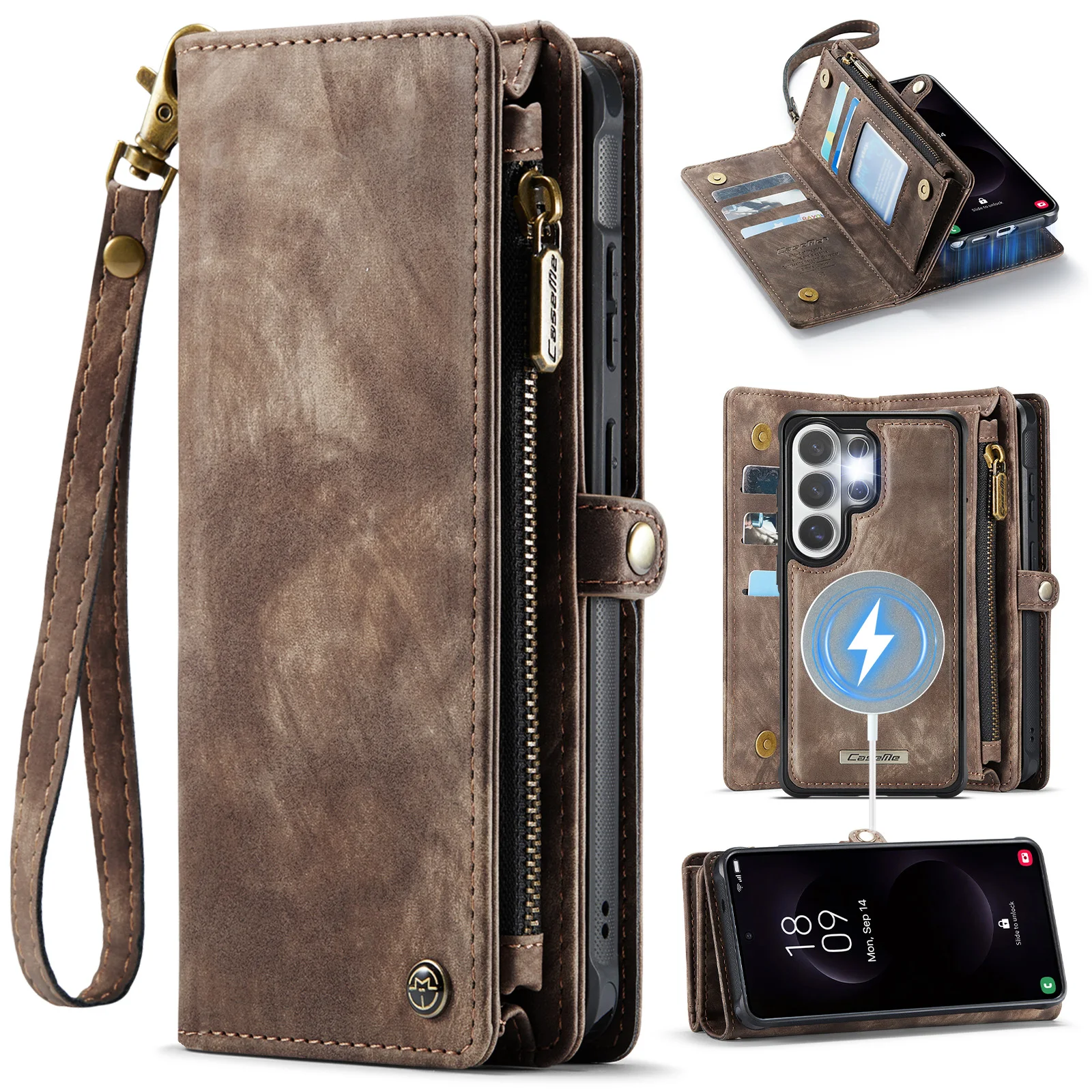Magsafe hoesje voor Samsung Galaxy S26 Ultra 5G 2026 Luxe hoes 2-in-1 afneembare magnetische portemonnee telefoonhoesje S26 Plus S26 Etui