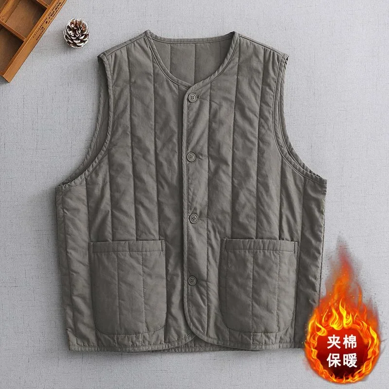 

Striped Quilted Women's Winter Round Neck Button Pocket Fashion Solid Color Versatile Casual Sleeveless Vest Top