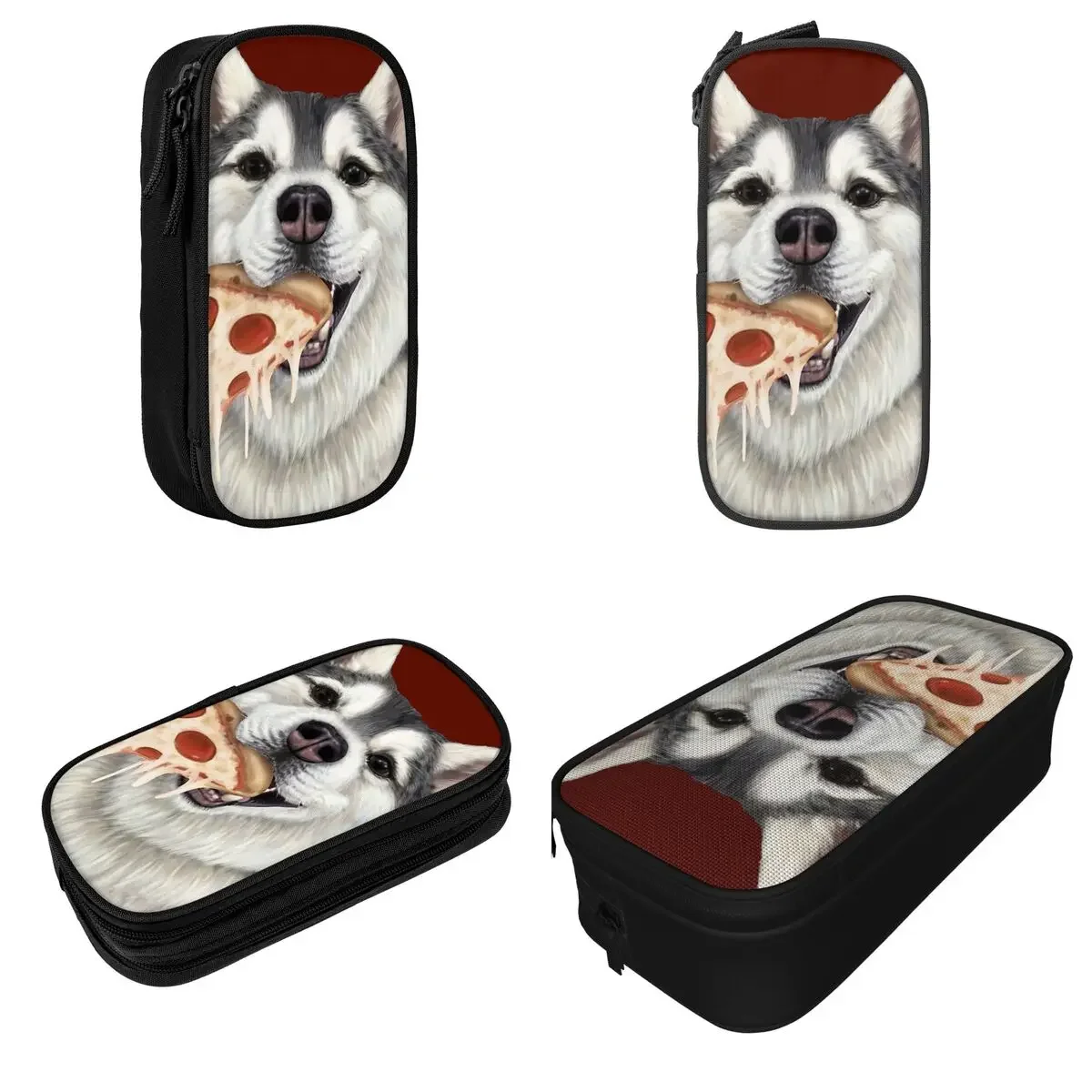 Husky Dog Eating Pizza Pencil Cases Food Pen Bags Girl Boy Big Capacity Students School Gifts Pencilcases