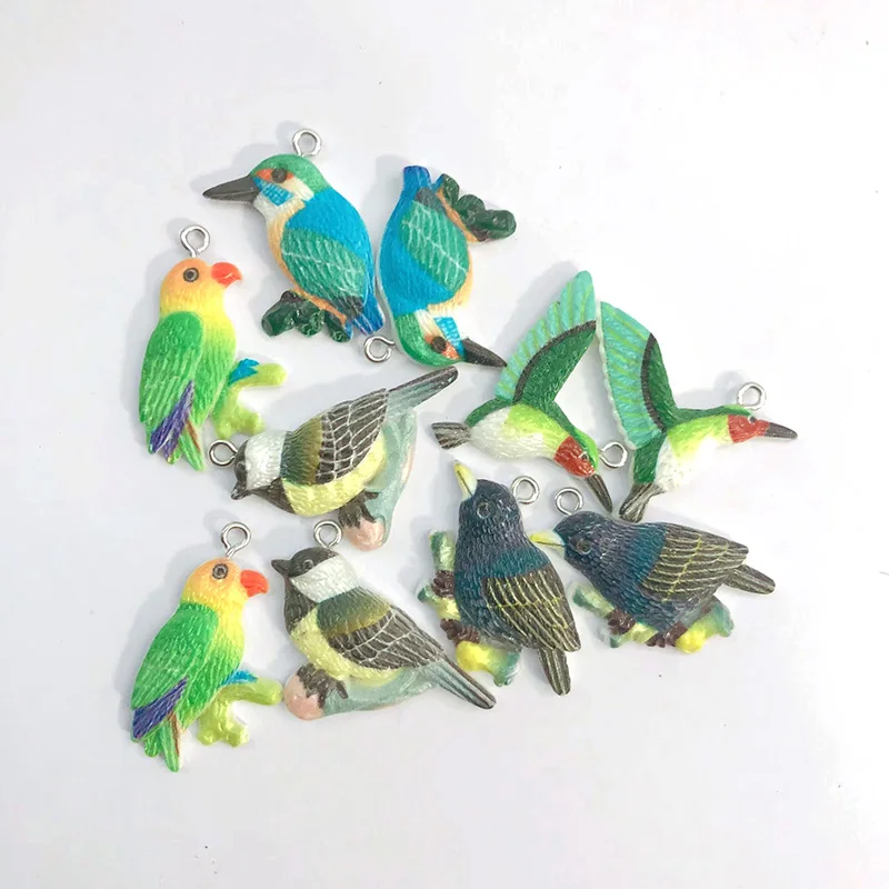 10pcs Bright Sparrows Parrots Hummingbirds Resin Charms Cartoon Bird Animal Small Pendant Diy Crafts For Earring Jewelry Make