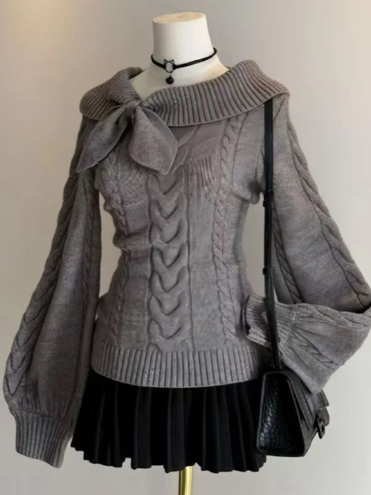 เสื้อไหมพรมเปิดไหล่เซ็กซี่สำหรับผู้หญิง ทรงเข้ารูป แขนยาว สไตล์เกาหลี เสื้อกันหนาวแฟชั่นอินเทรนด์ สวยสง่า ใหม่ล่าสุด