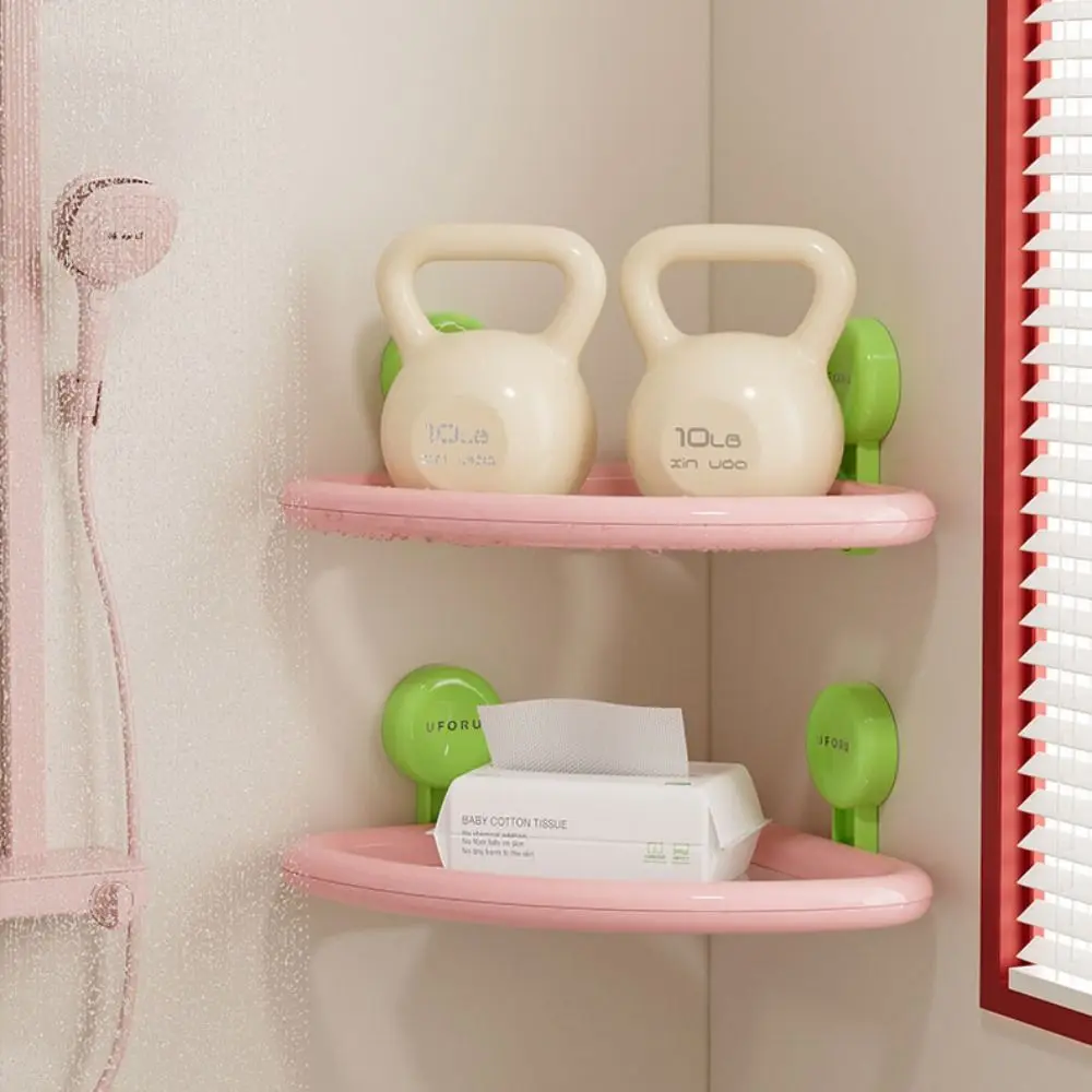 Plastic Suction Cup Triangle Shelf Punch Free Dopamine Color Shower Organizer Wall Mounted Drainable Corner Storage Shelf Home