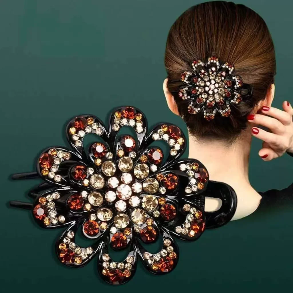 

Women Rhinestone Flower Decorate Hair Clip Three Tooth Clip Korean Style Girls Ladies Hair Accessories Mother Hairpins Headwear
