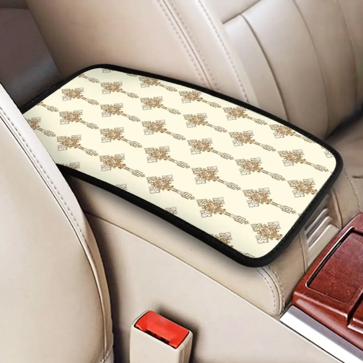 Center Console Cover Pad Ethiopian Cross Car Armrest Cover Mat African Art Car Accessories