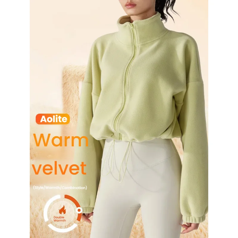 

Women Sports Jacket Autumn Winter Fleece-Lined Thickened Stand Collar Fleece Coat Fitness Casual Polar Fleece Top woman clothing