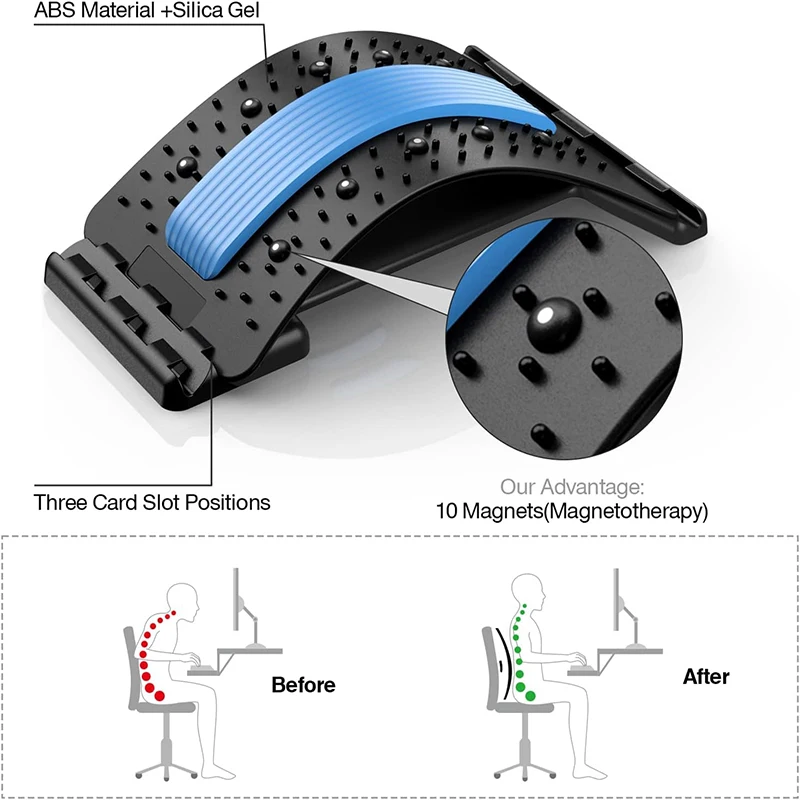 Magnetic Therapy Back Stretcher Multi-Level Adjustable Massager Waist Neck Fitness Lumbar Cervical Spine Support Pain Relief