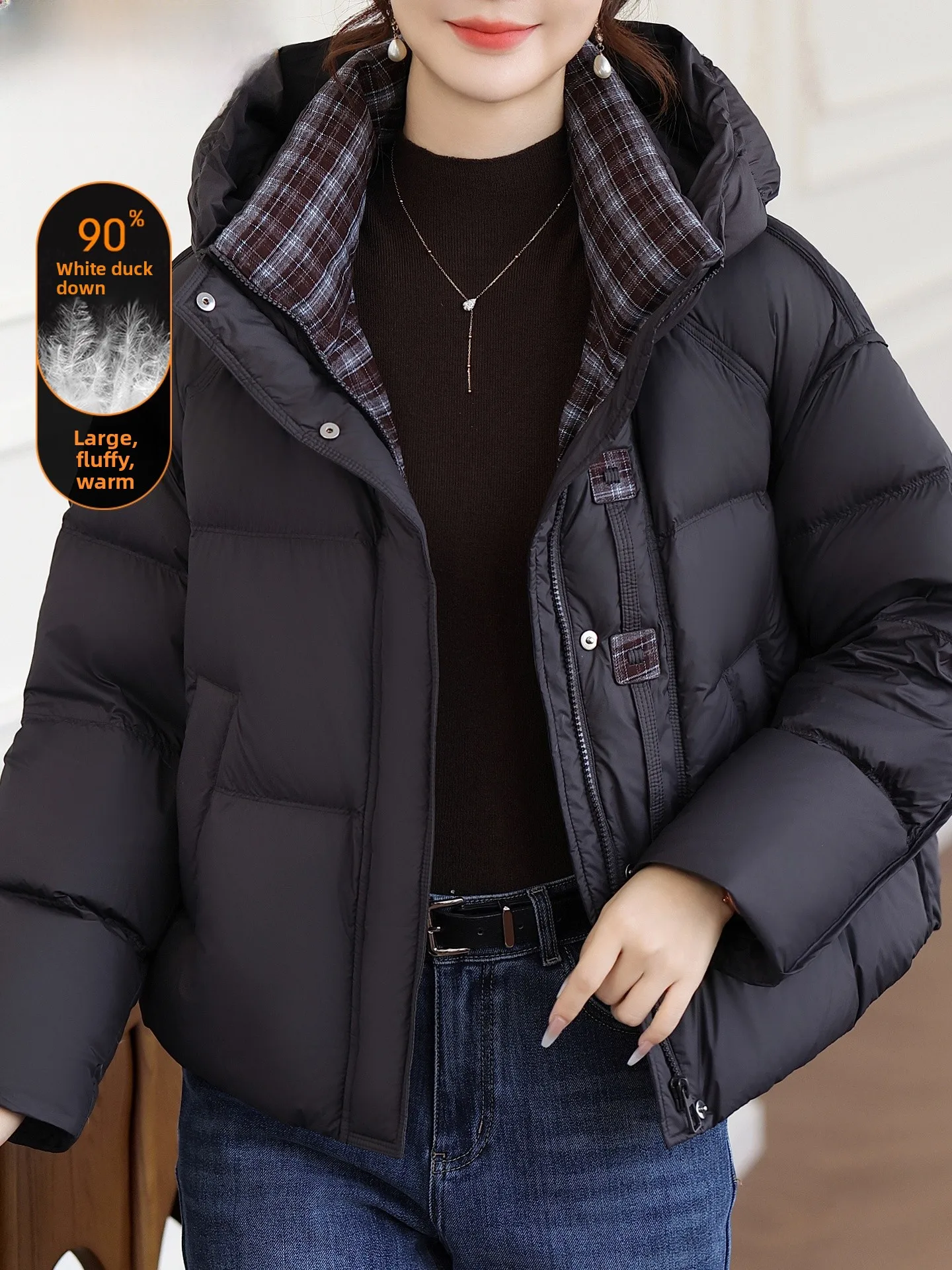

Young Mom down Jaet Warmth Bread Sle Mid-aged And ly Women's Faionable Winter Coat Stand Fit Zipper Closure