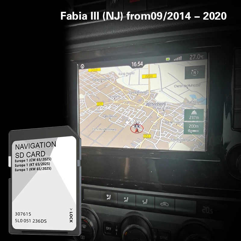 Совместимость для Skoda Fabia III NJ 2014 2015–2020 гг. GPS-навигация SD 32 ГБ Обложка карты Данія Австрия Эстония Финляндия