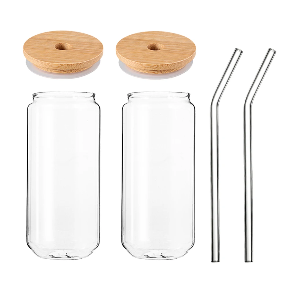 

2 Sets Glass Bottle Sippy Cup Child Clear Glasses Straws Wood Drinking Cups with Lid and