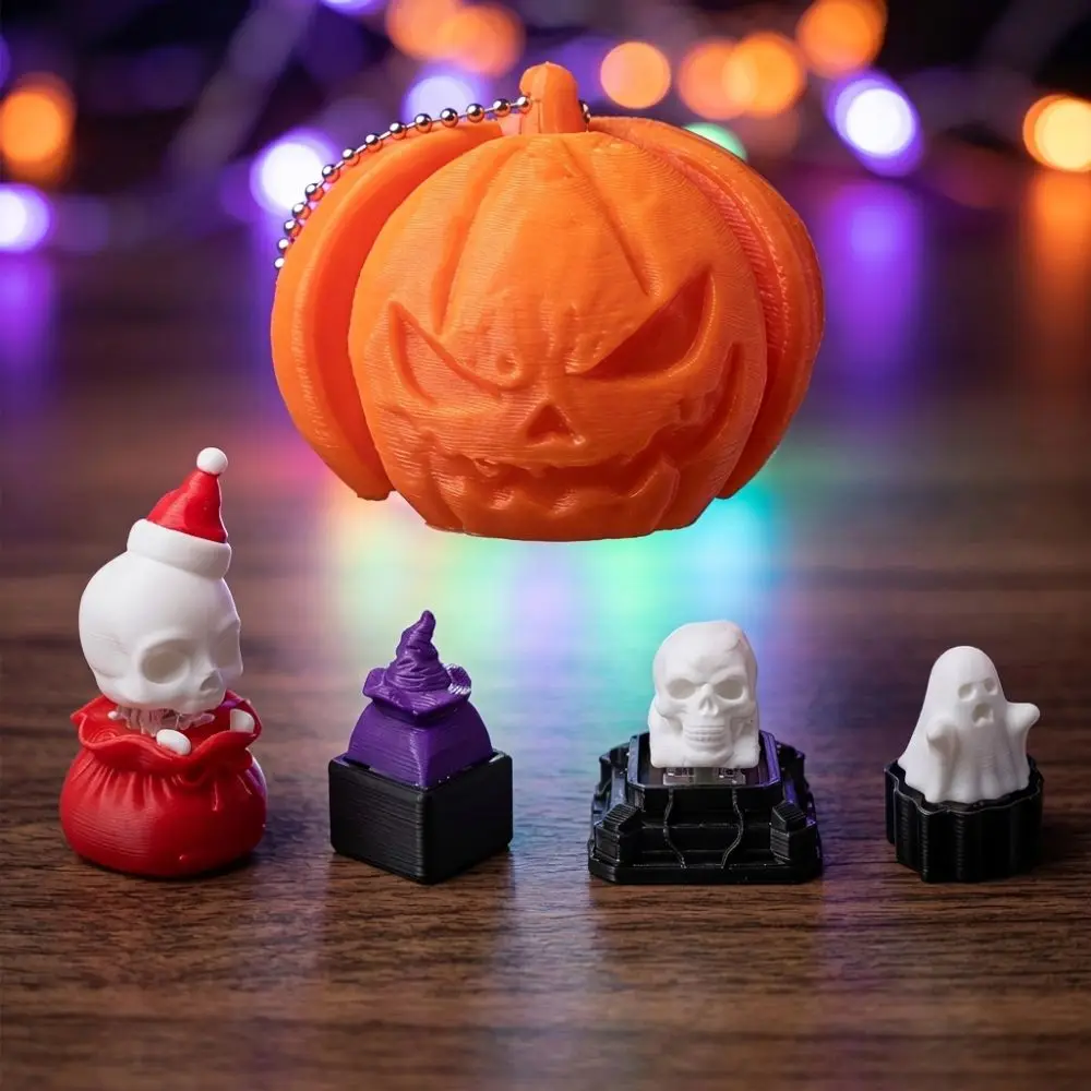 Novelty Halloween Pumpkin Keychain Gothic Style Click Sound Skull Fidget Clicker Keychain 3D Printed Mechanical Click