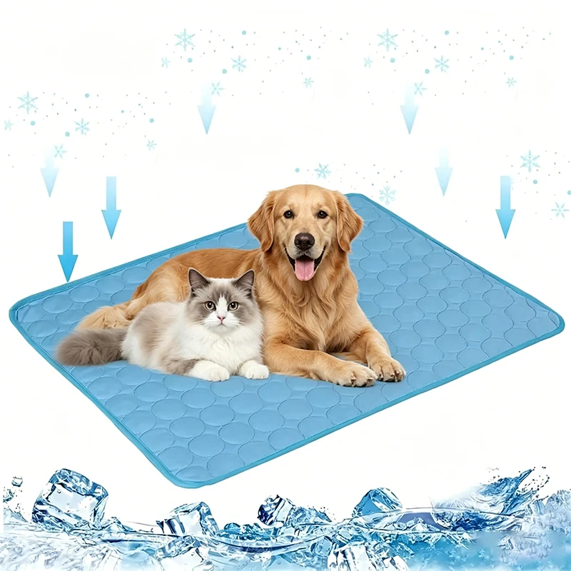 Tapis rafraîchissant pour animaux de compagnie, coussin d'été respirant en soie glacée, lavable, durable, pour chiens et chats, idéal pour terrasses extérieures