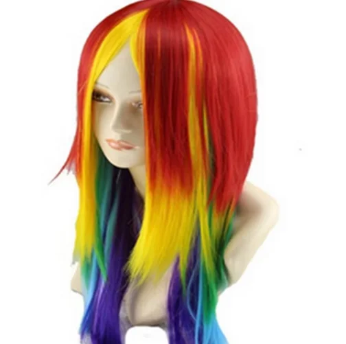 Peruca Cosplay Long Straight Rainbow para meninas, peruca anime multicolorida, fantasia de Halloween, festa de Natal, mulheres