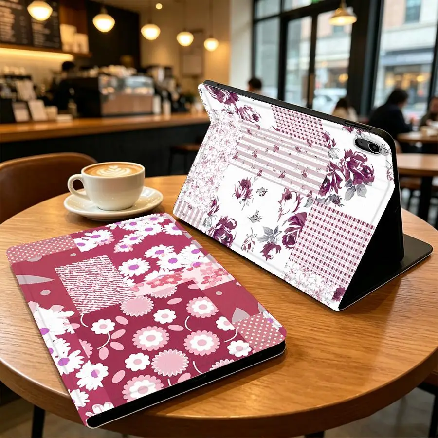 With Pencil Holder Case for Apple iPad Air 11 13 M4 M3 M2 A16 2026 10th 7/8/9th Pro11 13 Air 4/5/6th Collage Pink Flowers