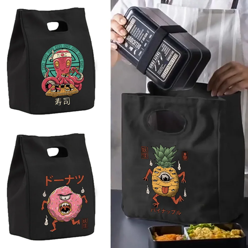 

Women Insulated Bag Thermal Lunch Bags Fridge Pouch Food Tote Cooler Handbags for Work Canvas Picnic Box Cute Monster Pattern