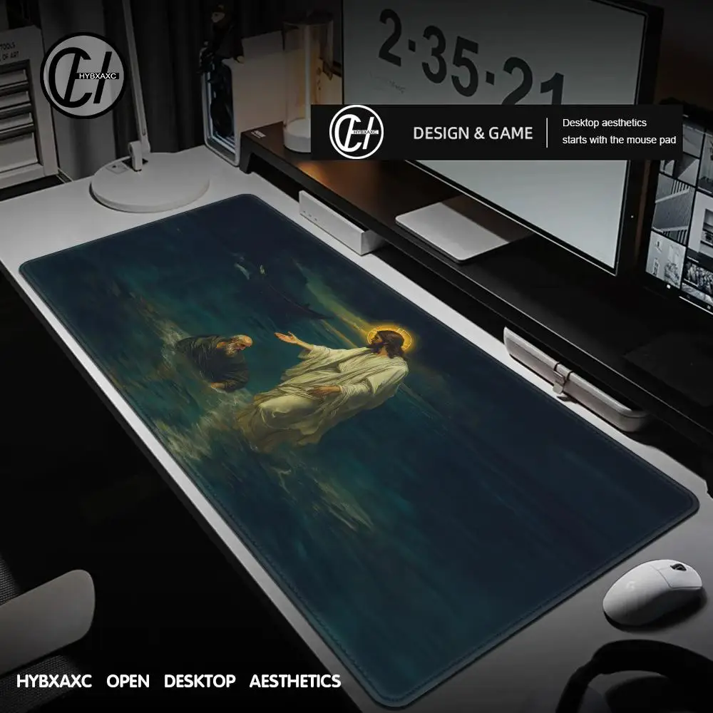 

XXL Jesus and Cross Gaming Mouse Pad Large Non-Slip Rubber Base Desk Mat Office Believer Gift Religious Art Design Keyboard Pad